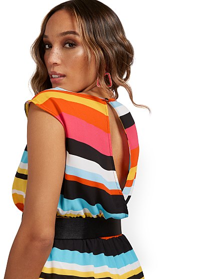69.95 STRIPE BELT ROMPER