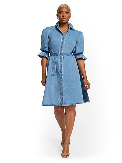 79.95 PUFF SLV DENIM DRES