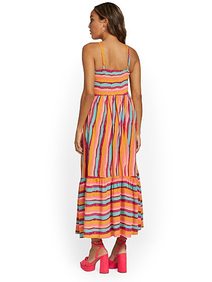 89.95 STRIPED V NECK MIDI