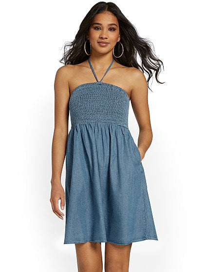 69.95 SMOCKED HALTER DRES