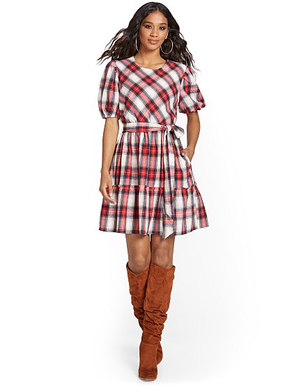 69.95 PUFF SLV PLAID DRS