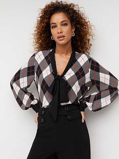 59.95 LS ARGYLE BOW BLOUS