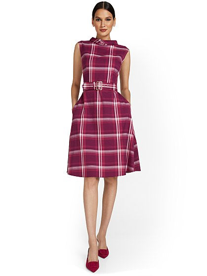 89.95 PLAID FLARE DRESS