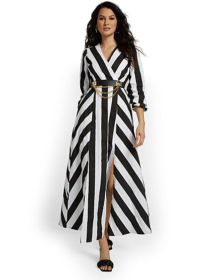 89.95 STRIPED V NECK MIDI