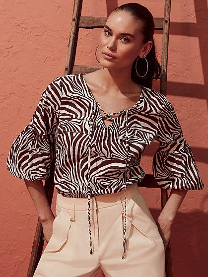 59.95 ZEBRA LACE UP BLOUS