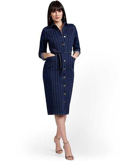 89.95 SEAMED DENIM DRESS