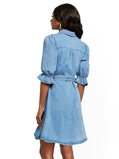 79.95 PUFF SLV DENIM DRES