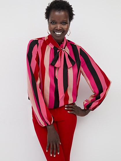 64.95  STRIPE BOW BLOUSE