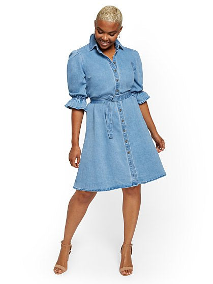 79.95 PUFF SLV DENIM DRES