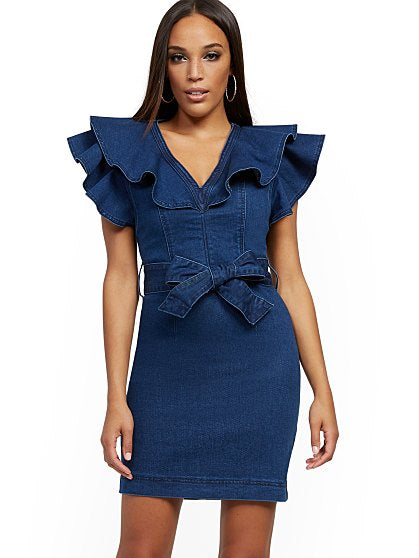 79.95 RUFFLE DENIM DRESS