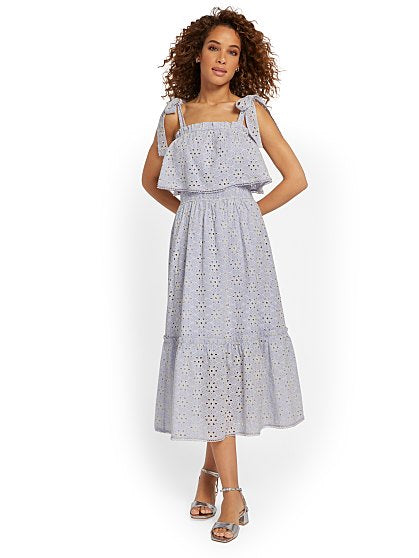 110.00 TIERED EYELET DRES