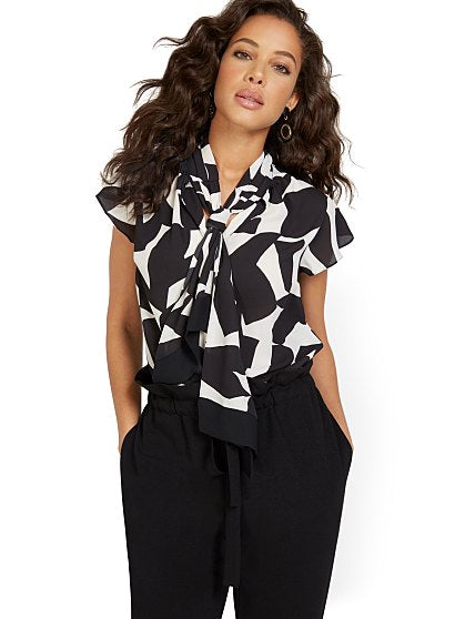 54.95 PRINT BOW BLOUSE