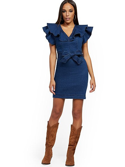 79.95 RUFFLE DENIM DRESS
