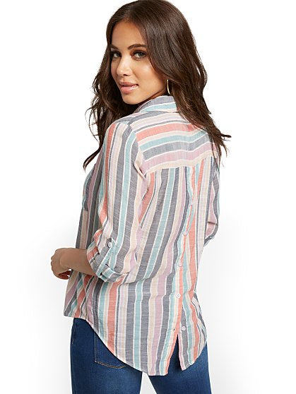49.95 O LS BTN BK STRIPE