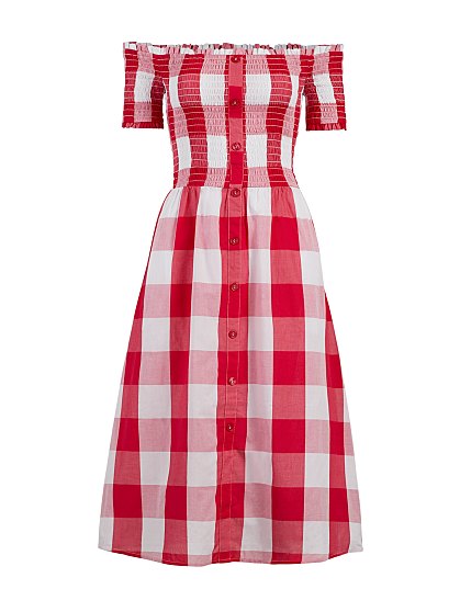 79.95 GINGHAM SMOCKED MID