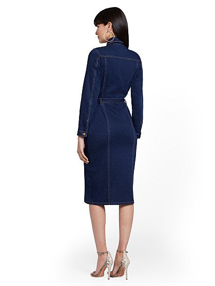 89.95 SEAMED DENIM DRESS