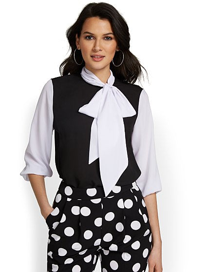 59.95 CONTRAST BOW BLOUSE