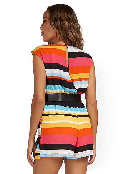 69.95  STRIPE BELT ROMPER