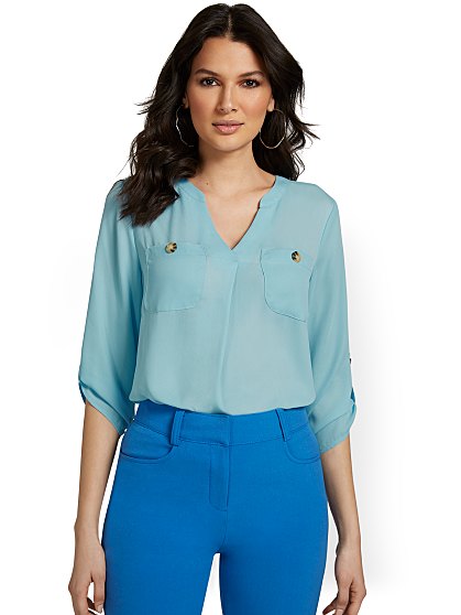 54.95 TAB SLV BLOUSE PKTS