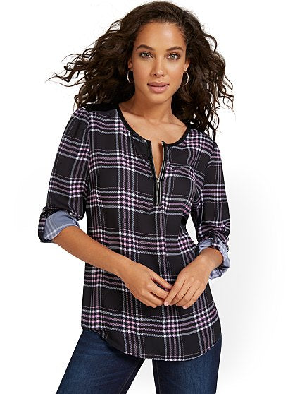 54.95 ZIP FRONT BLS PLAID