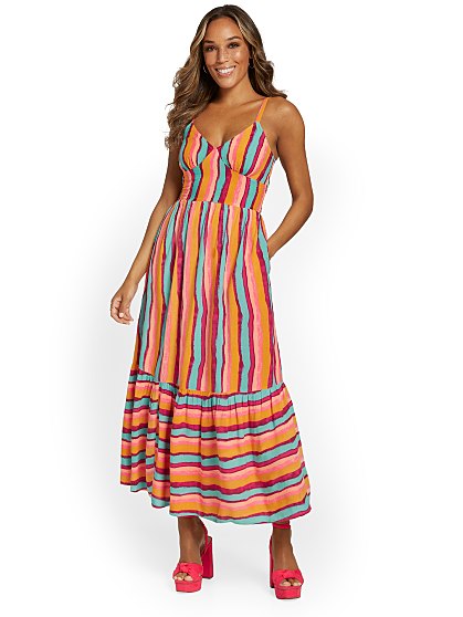 89.95 STRIPED V NECK MIDI
