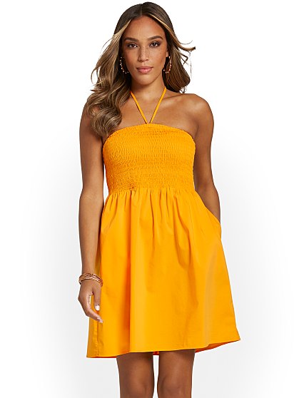 59 95 SMOCKED HALTER DRES