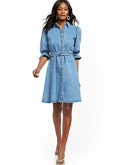 79.95 PUFF SLV DENIM DRES