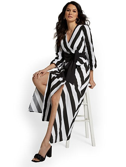 89.95 STRIPED V NECK MIDI